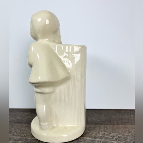 Vintage 1950s Cream Girl & Boy Vase Planter Shawnee Pottery crazed Cottage - Picture 6 of 11